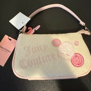 NWT Juicy Couture Cream and Pink Velour Baguette Bag